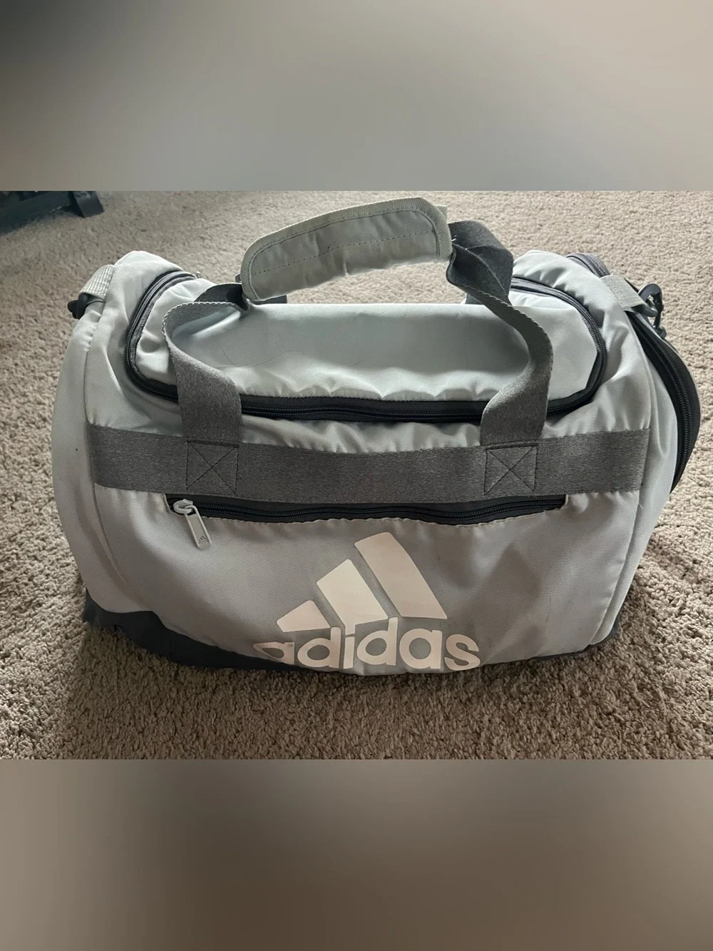 Adidas Light Gray Duffel Bag with Dark Gray Accents